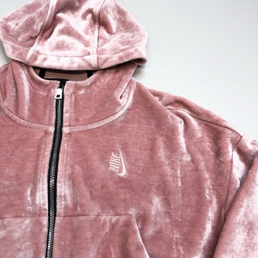 Nike Lab Essential Size Small Pink Velour Cropped Full Zip Hooded Jacket - Picture 5 of 8